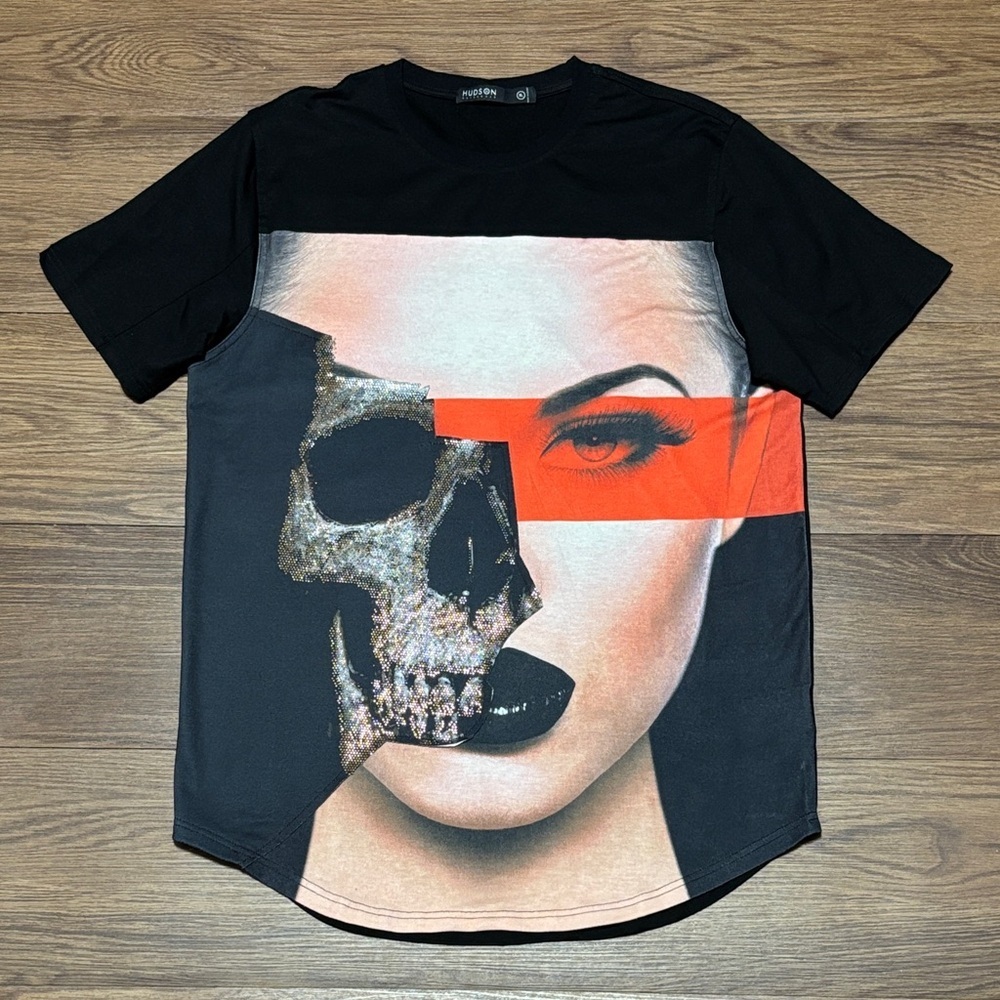 Hudson Jeans Graphic Skull Face T-Shirt XL Black Streetwear Tee